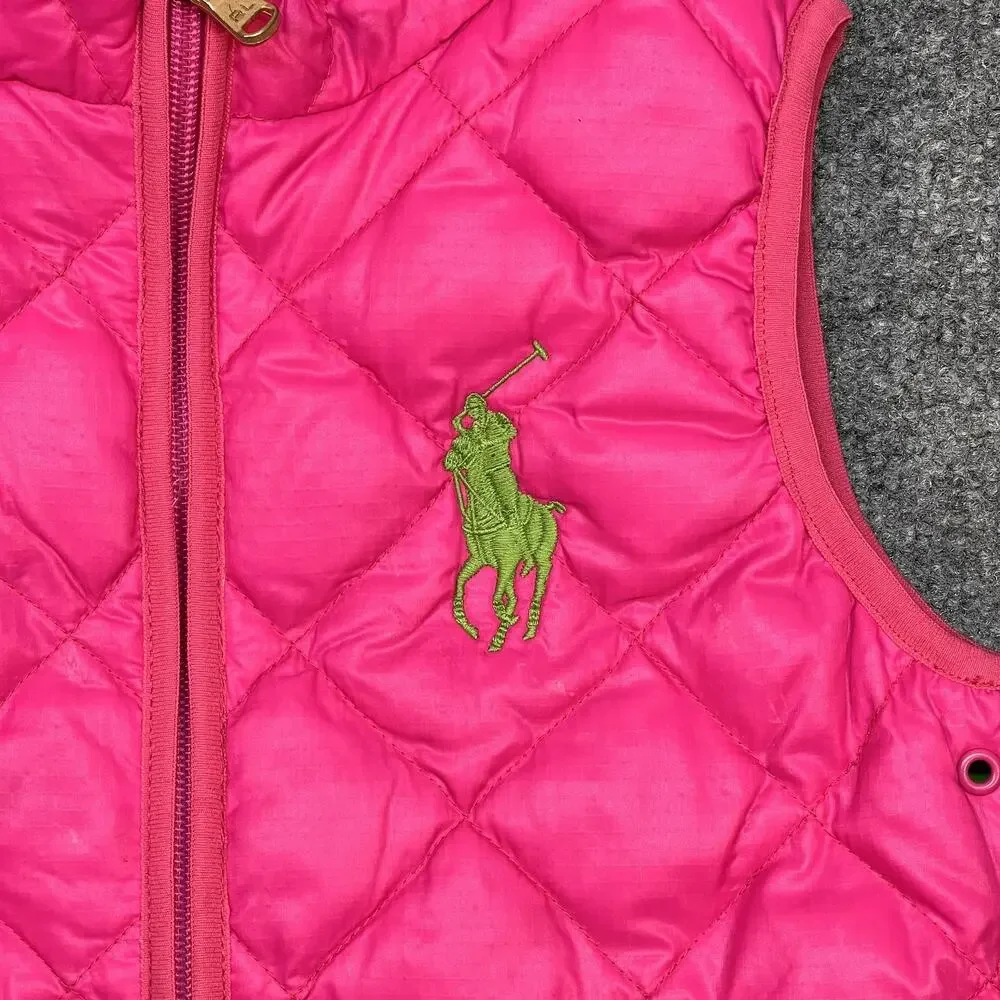 Ralph Lauren Vest Girls 6 Pink Quilted Puffer Down Full Zip Lined Winter